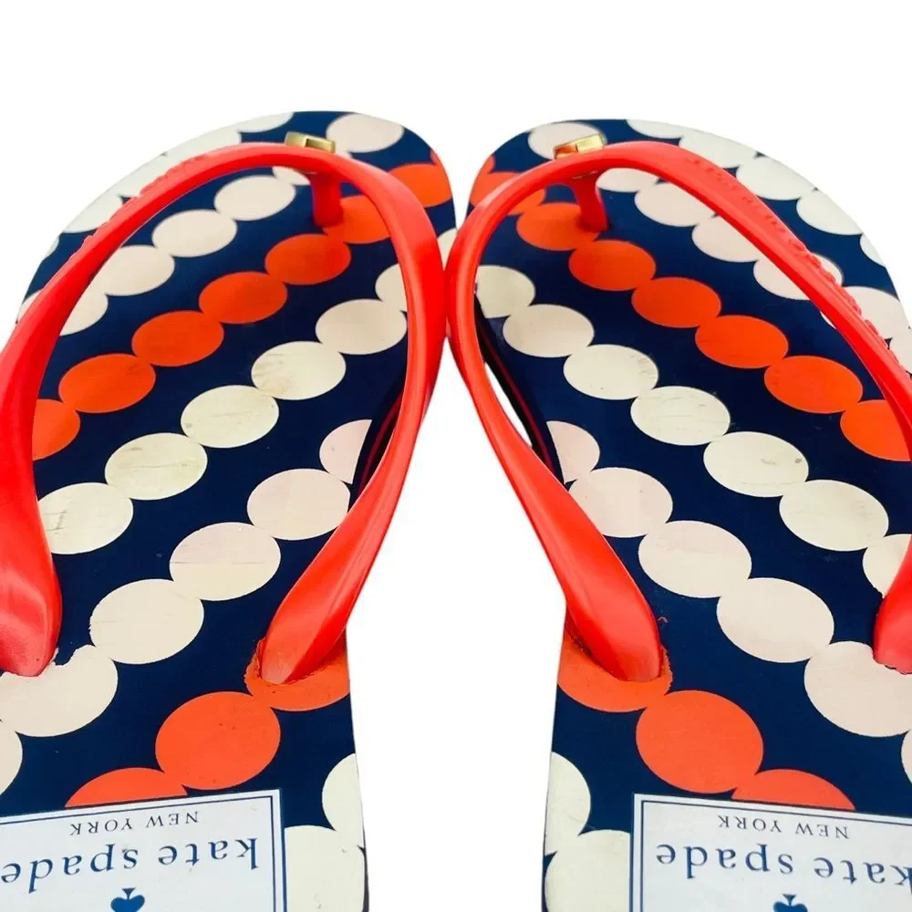 Kate Spade Orange & Blue Polka Dot Rubber Sandals Flip Flops Sz 7